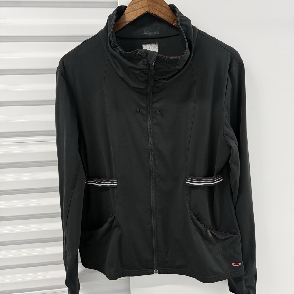Oakley Womens Medium Black Full Zip Performance Jacket Pink Logo Y2K